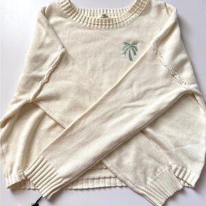 Coastal Cream Sweater with Palm Tree Embroidery